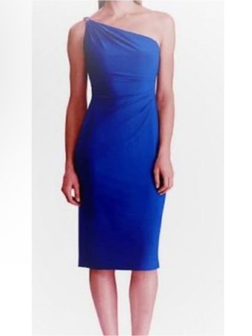 Lauren Ralph Lauren One-Shoulder Royal Blue Ruched Midi Dress